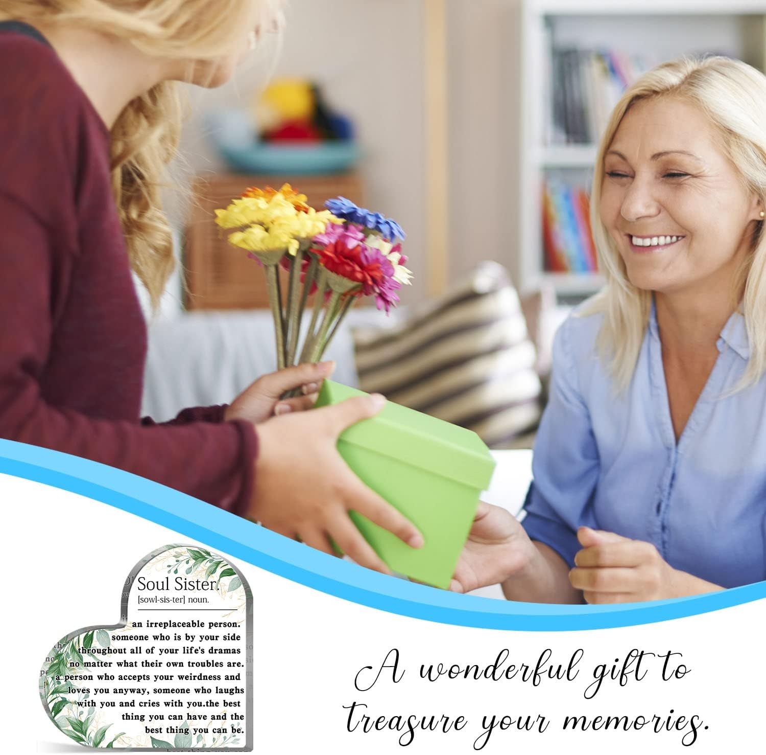 Regalos para hermanas de hermana, recuerdo de corazón acrílico, regalos de cumpleaños para hermanas de hermanas, regalos significativos para