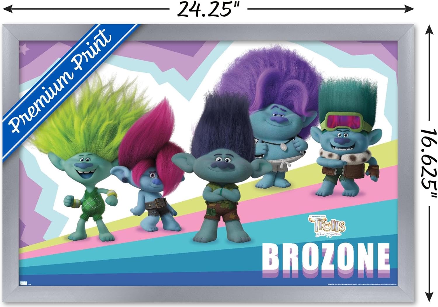 Trends International Trolls Band Together – Póster de pared de brozone, 14.72 x 22.37 pulgadas, versión enmarcada en plata