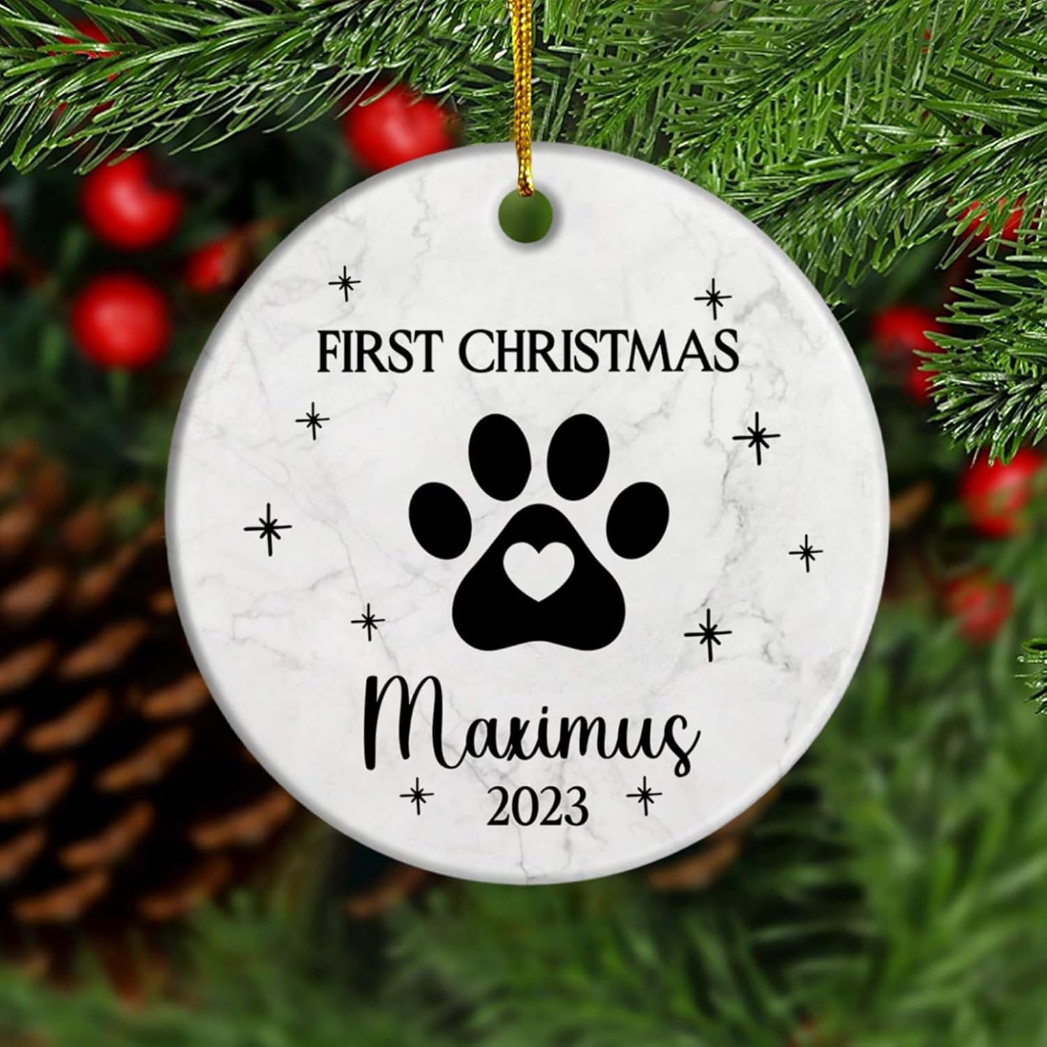 Adorno de Navidad para mascotas, adorno de huellas de perro, adorno de Navidad de primer perro 2023, adorno personalizado para perro, regalo de