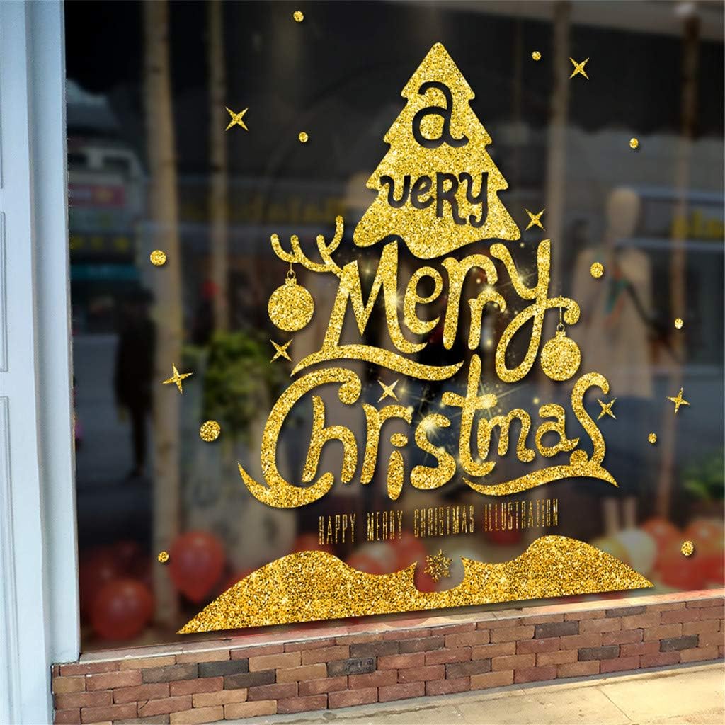 IAMAGOODLADY Decoraciones de Navidad, calcomanías de pared de ventana de polvo dorado de Navidad, muñeco de nieve, decoración del hogar, regalos de