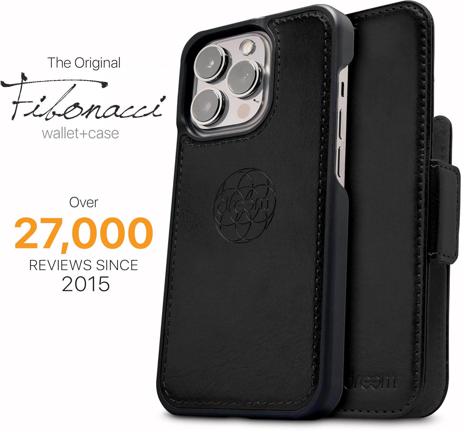 Dreem Fibonacci – Funda tipo cartera para iPhone 15 Pro Max  2 en 1 a prueba de golpes y funda desmontable de piel vegana, compatible con MagSafe,