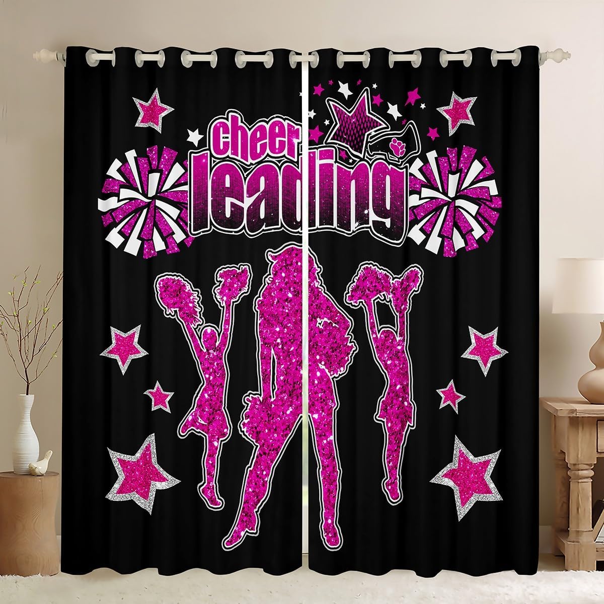 Cortinas de gimnasia para ventana de equipo animador, decoración de dormitorio de niños, niñas, mujeres, adolescentes, decoración de dormitorio,