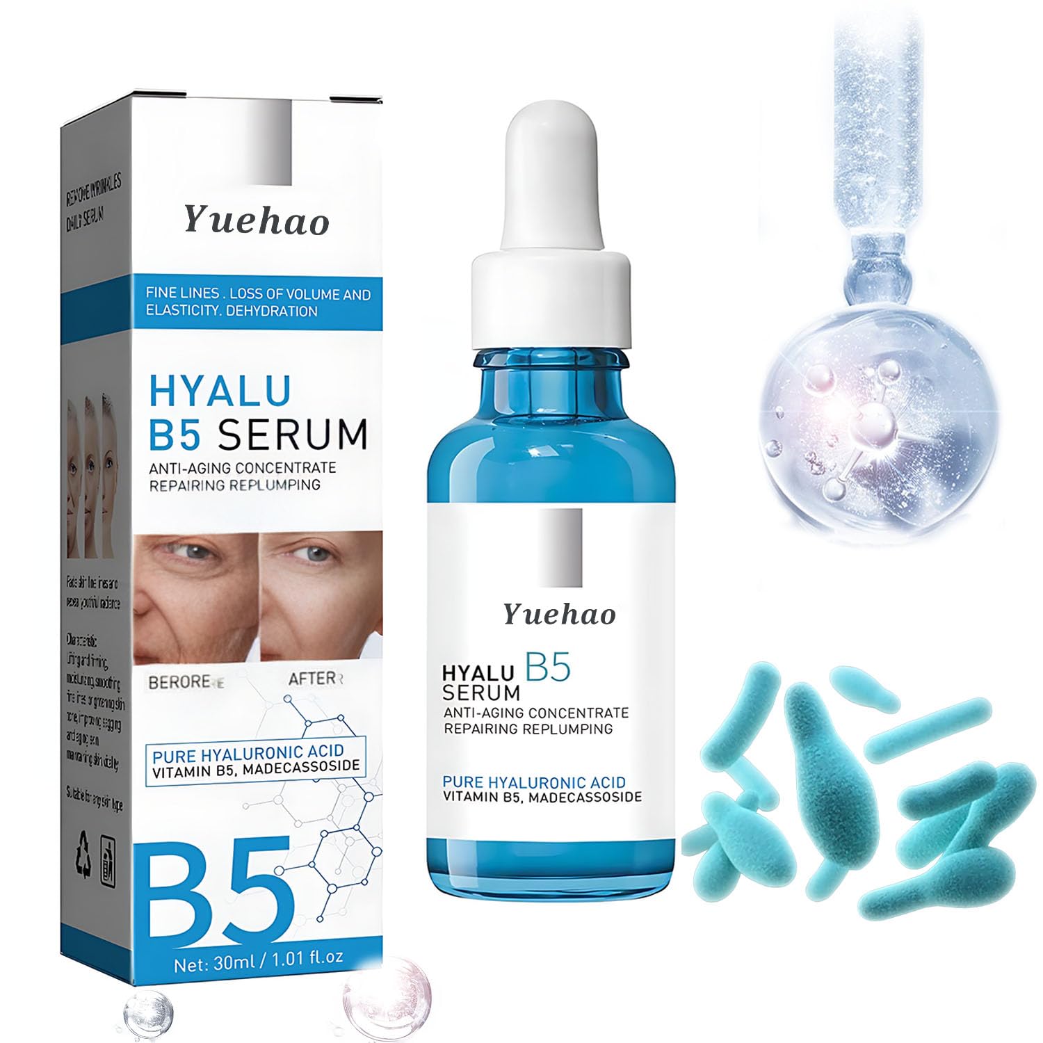 Suero facial, paquete de prueba B5, 1 botella suero B5, líneas finas y arrugas, suero hidratante para rellenar y reparar la piel seca, seguro para