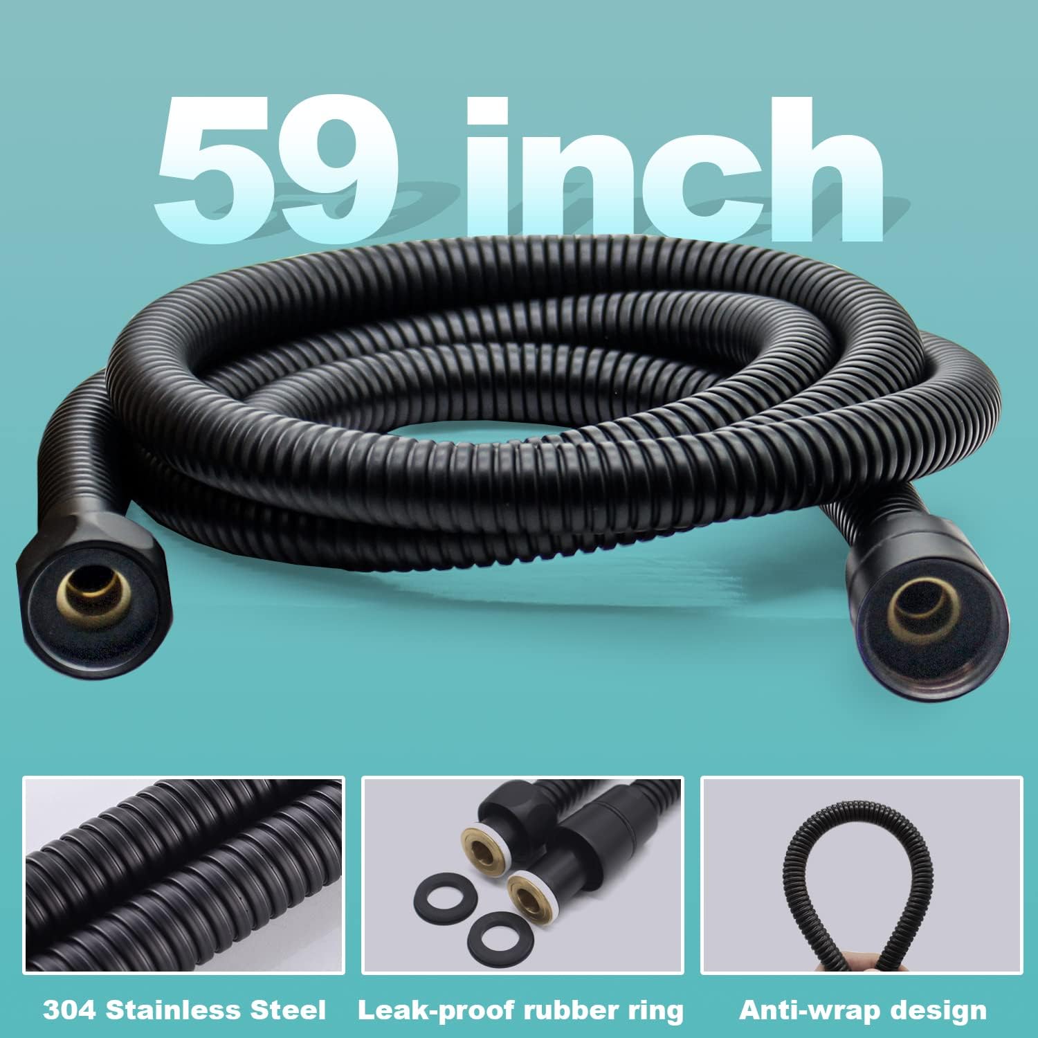 Cabezal de ducha de mano cuadrado negro mate de latón macizo con conector de pared y sistema de manguera, juego de cabezales de ducha de mano para