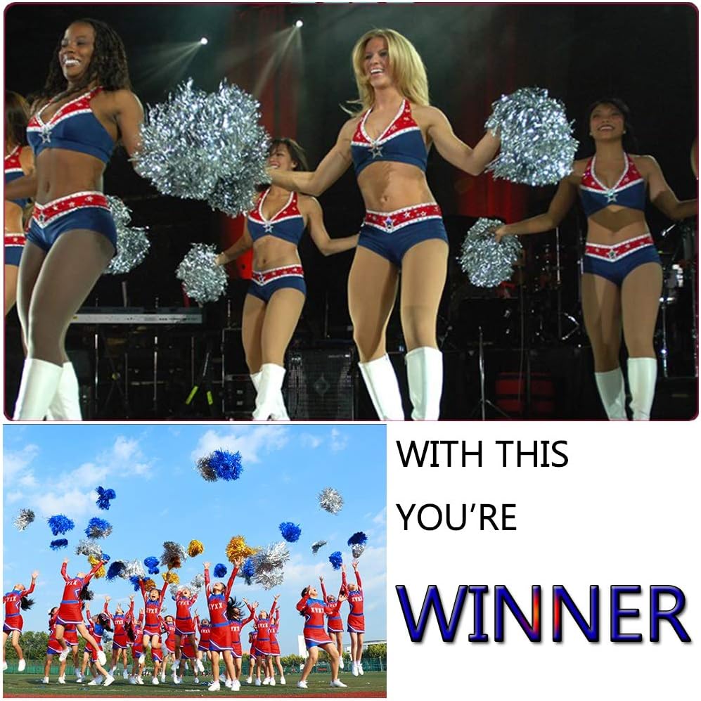HOSTK 24PCS Cheerleading Poms Squad Spirited Fun Cheering Metallic Foil Plastic Pom with Baton Handle for Dance Party Football Club Decoration