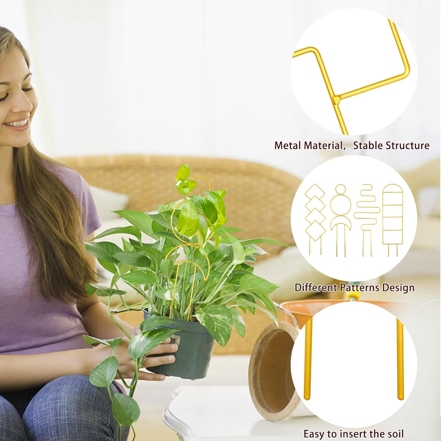 4 piezas de enrejado para plantas de interior para plantas en macetas, enrejado de metal pequeño para plantas en maceta, mini enrejado para plantas