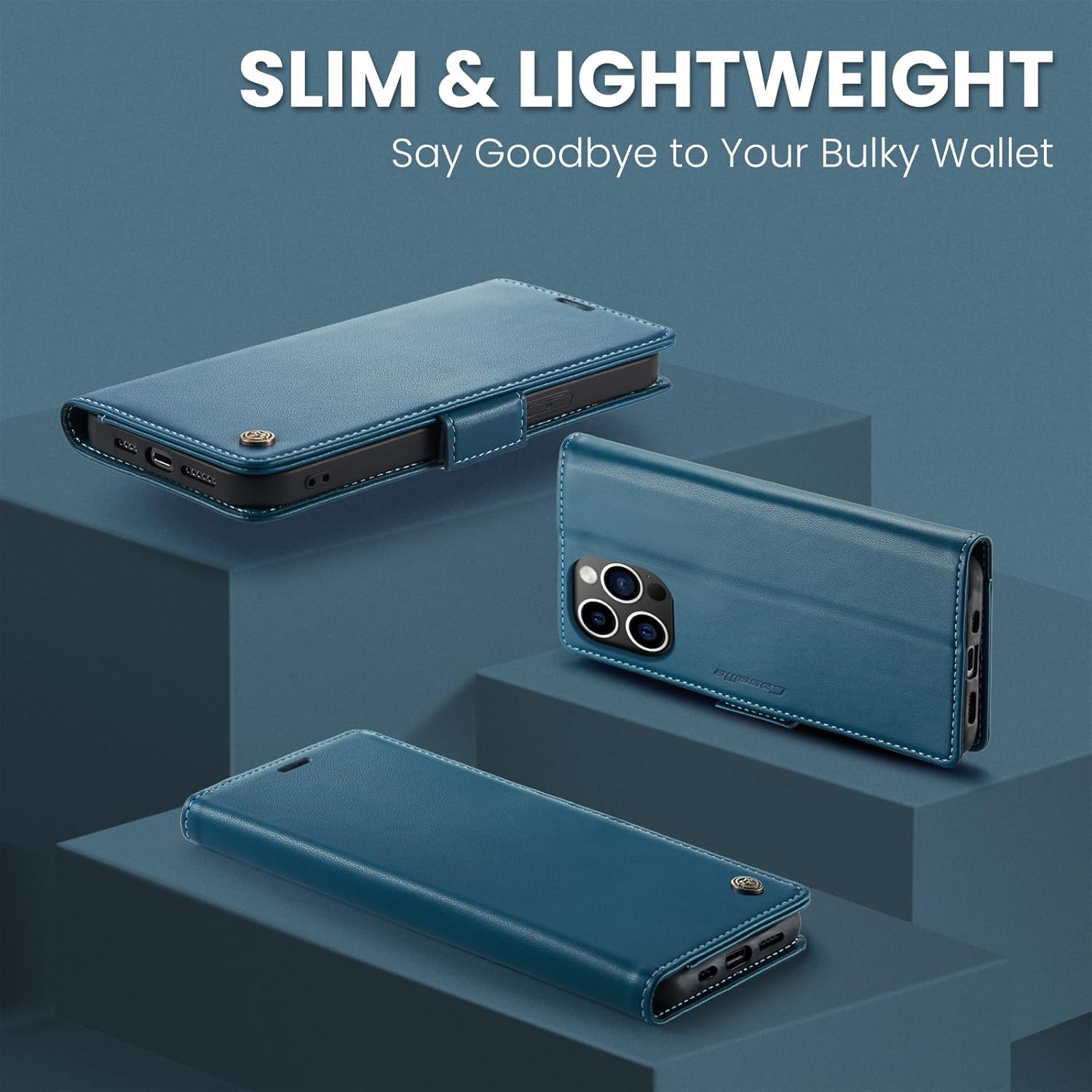 Funda para iPhone 15 Pro Max, bloqueo RFID Funda de piel sintética con tarjetero y soporte para tarjetas, funda a prueba de golpes para iPhone 15
