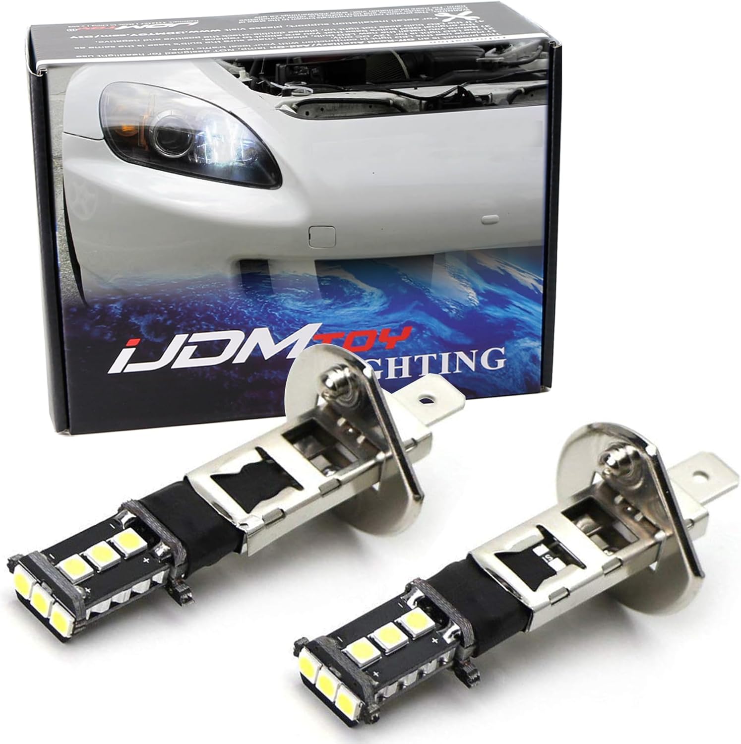 iJDMTOY Xenon White 9-SMD-3030 H1 Replacement Bulbs Compatible With Fog Lights or Front Lamp Datime Running Lighting