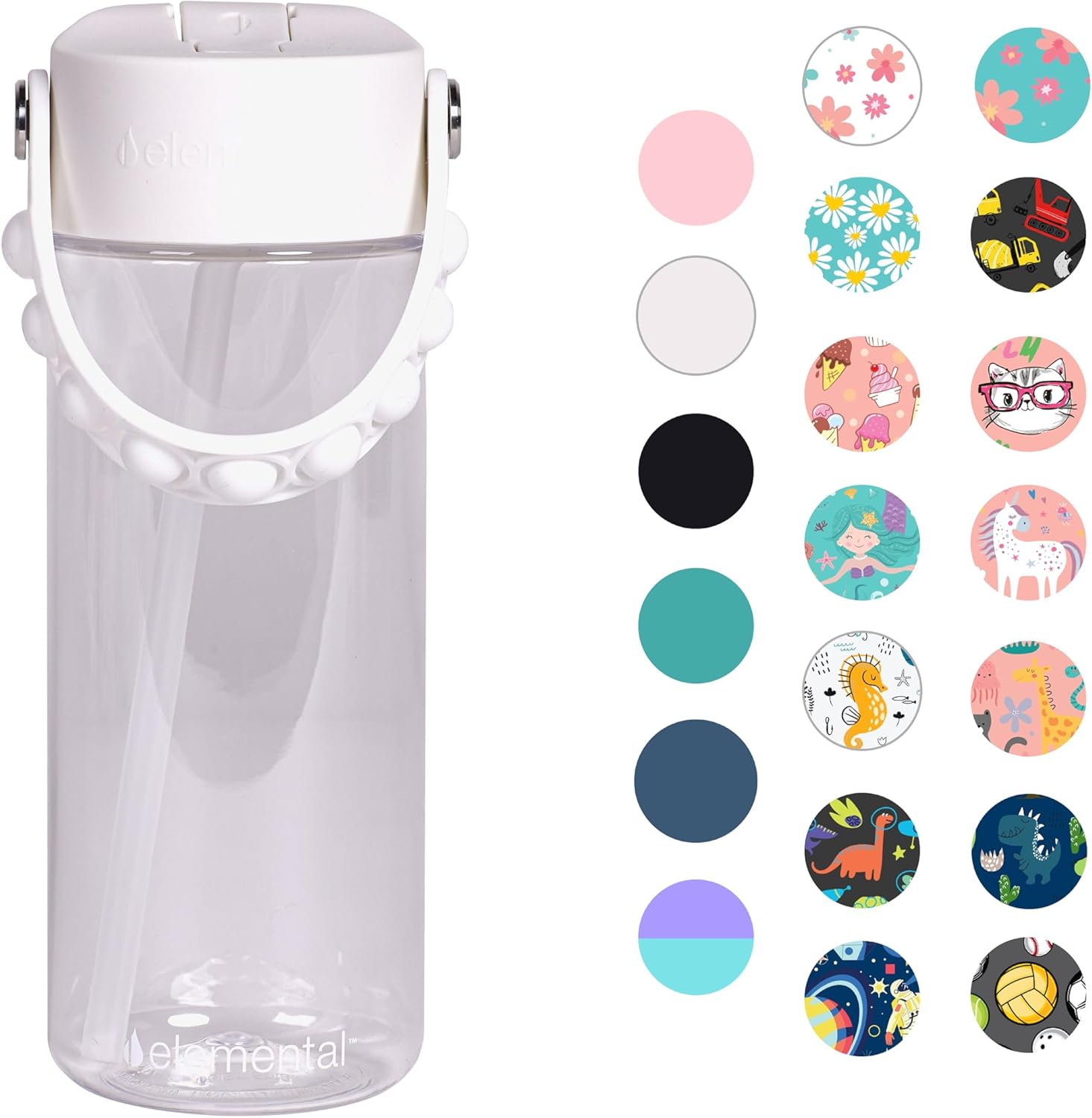 Elemental Botellas de agua a prueba de fugas para niños, botella de agua para niños para la escuela con divertido mango de apretar  Botella de agua