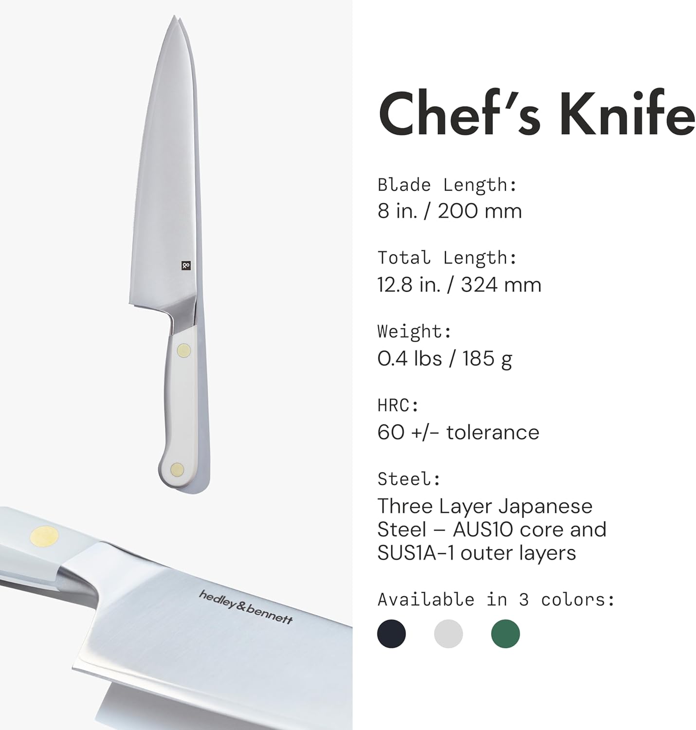 hedley & bennett Cuchillo de chef  Cuchillo de cocina japonés de 8 pulgadas  Acero inoxidable de tres capas, borde afilado liso, regalo de cocina