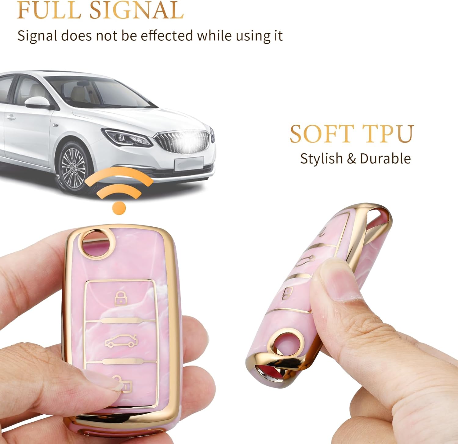 OFFCURVE Funda para llavero de coche compatible con VW C, Llavero oro rosa