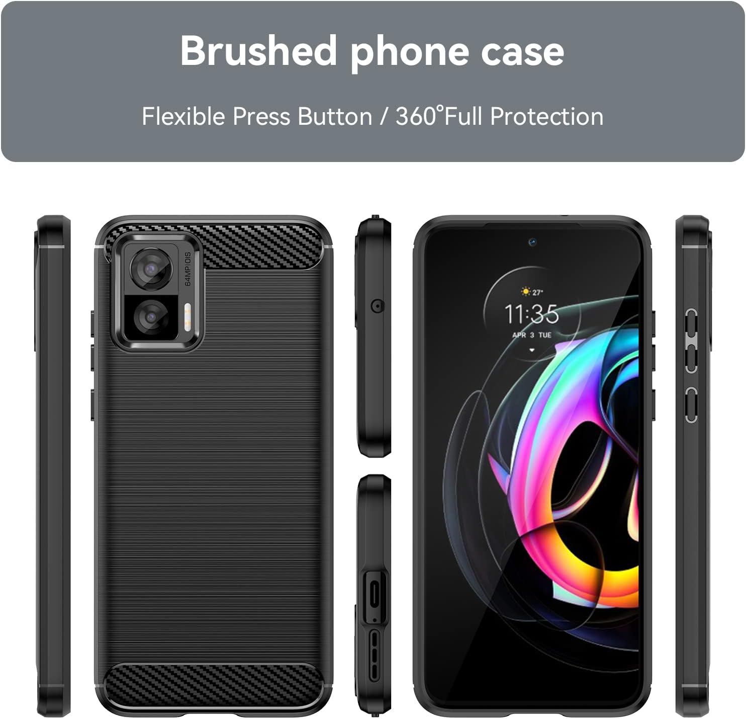 Funda delgada para Motorola Edge 30 Neo, diseño de moda de fibra de carbono suave con grado militar a prueba de golpes y protección de lente de