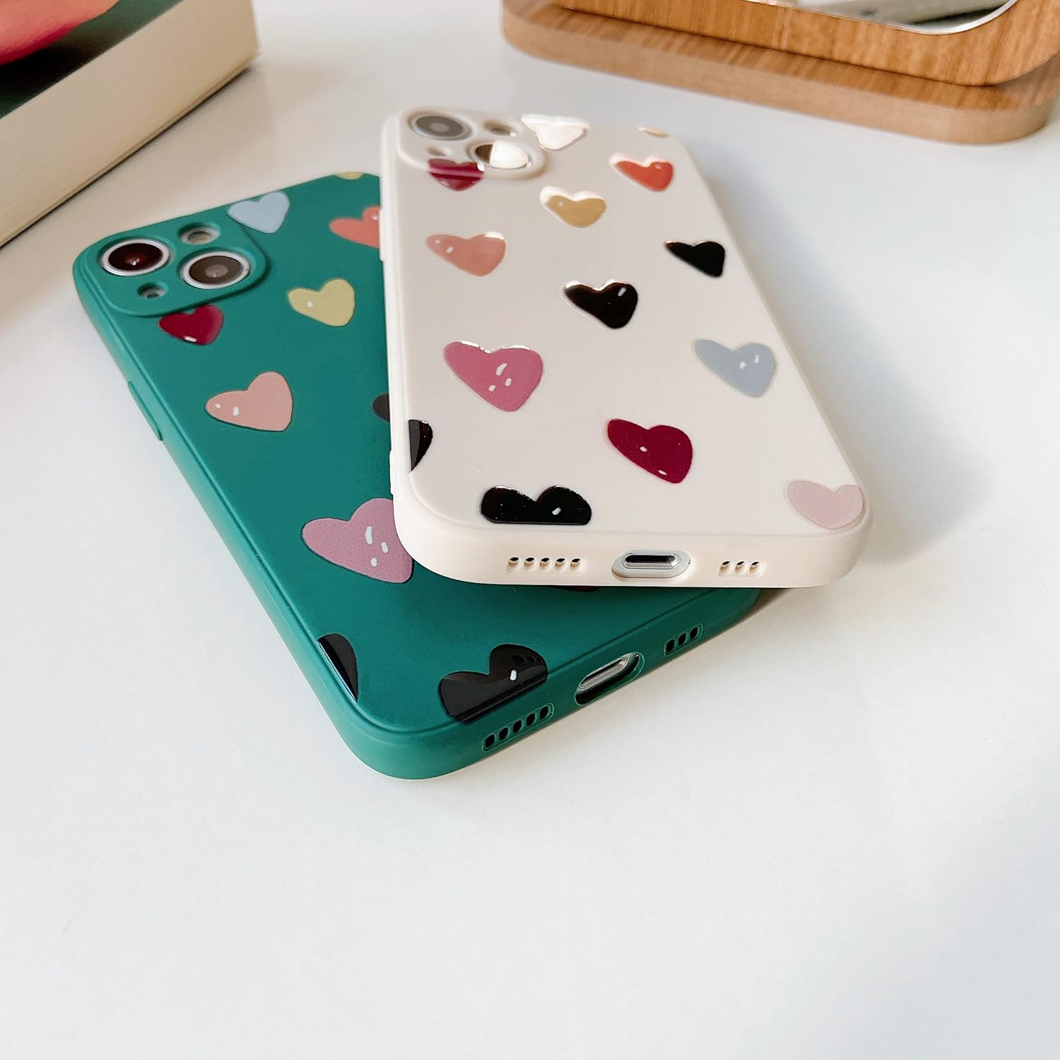 ZTOFERA Funda suave para iPhone 13 de 6.1 pulgadas, silicona a prueba de golpes, protección contra golpes, lindo patrón de corazones, para niñas y