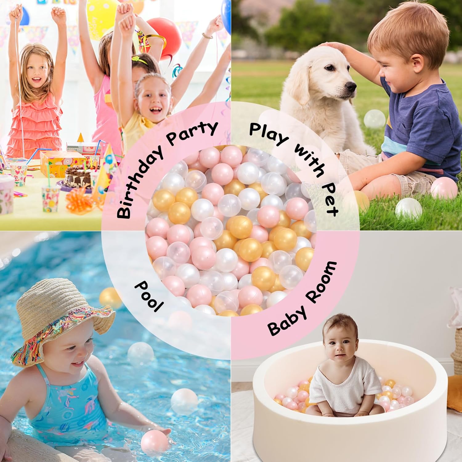 ZLEVEAYN 100 bolas para bolas, a prueba de aplastamiento, colores perlas, sin BPA, no tóxico, bolas de juego de plástico para bebés, niños,