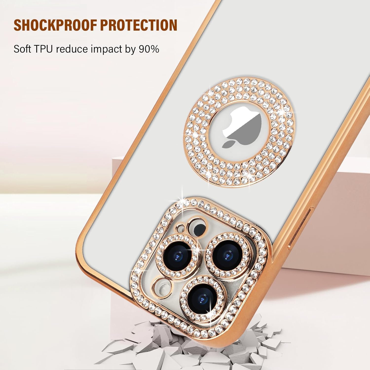 Losin Funda compatible con iPhone 15 Pro Max con purpurina y vista de logotipo para mujeres y niñas, funda de lujo con diamantes de imitación, funda