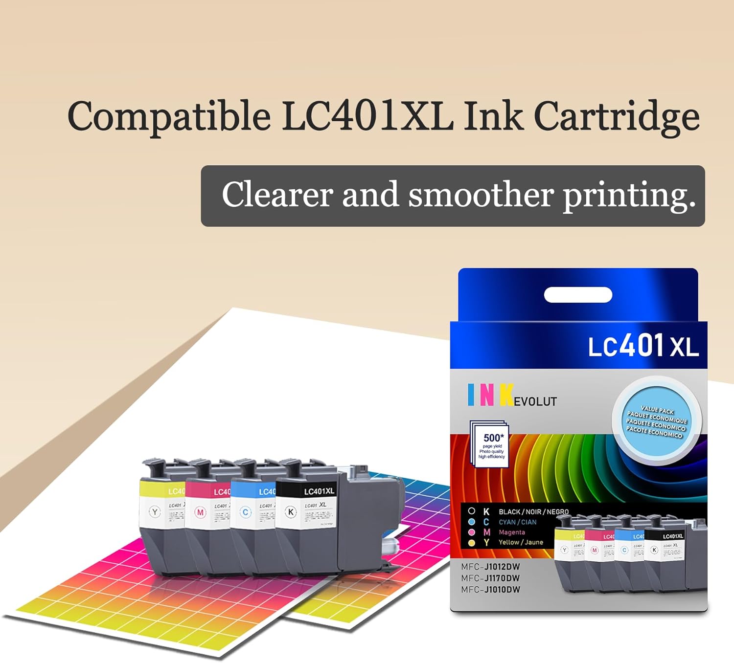 LC401XL LC401 – Cartuchos de tinta de alto rendimiento (negro cian magenta amarillo, paquete de 4)  Reemplazo de tinta compatible con Eout LC401 XL