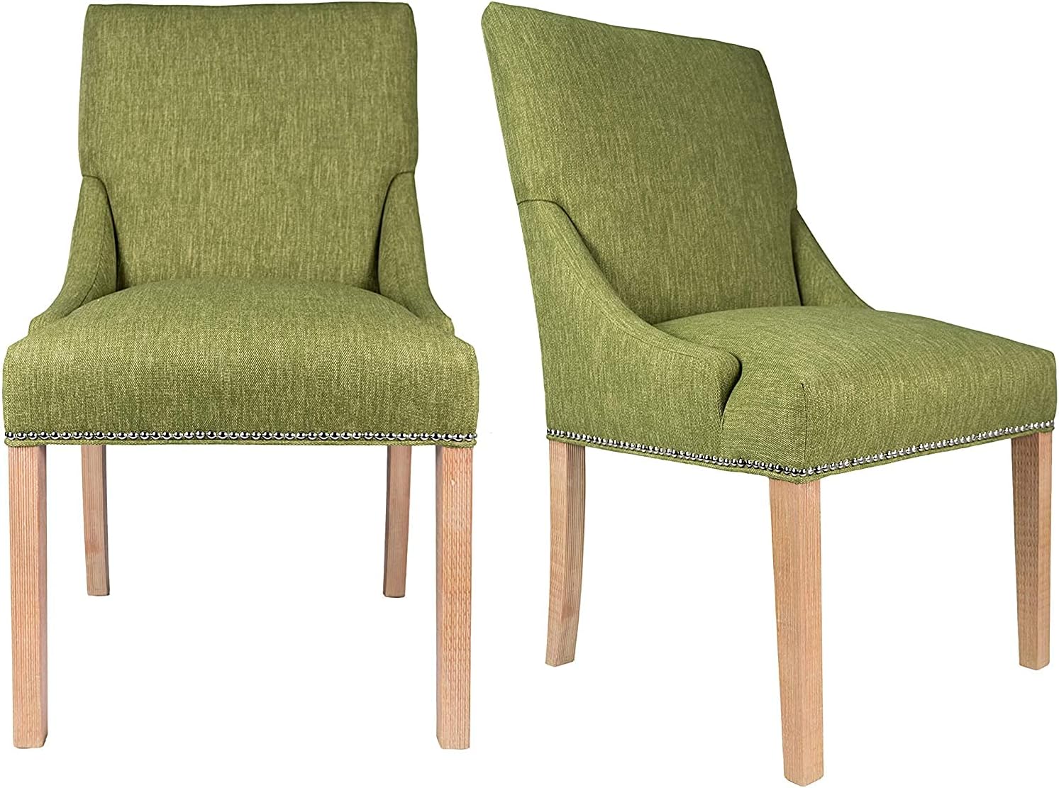 Sole Designs Marie Collection – Silla auxiliar de comedor doble tapizada con detalles de cabeza de clavo, color verde