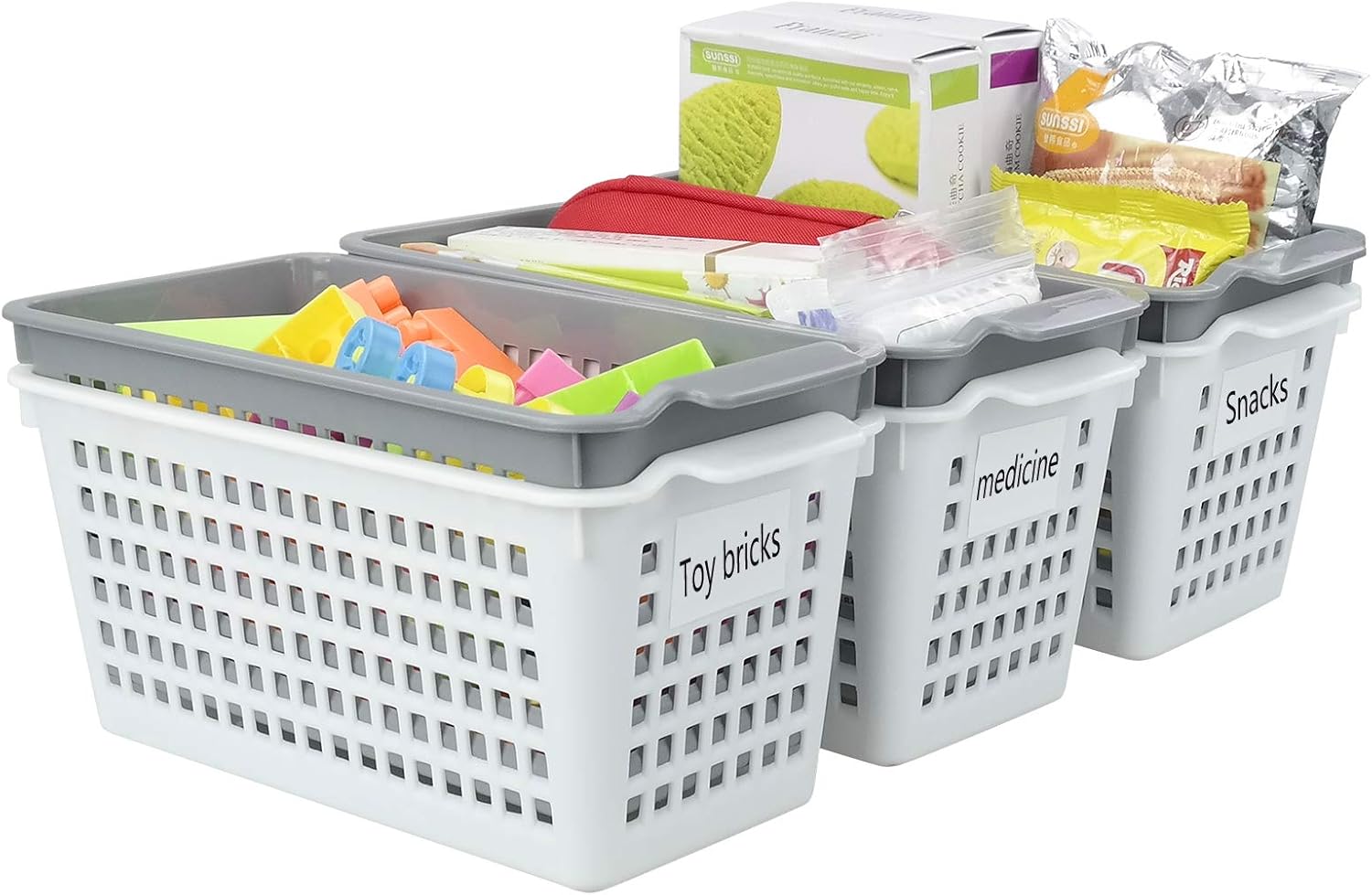 Cesta de almacenamiento de plástico, cestas de plástico delgadas profundas, 6 paquetes