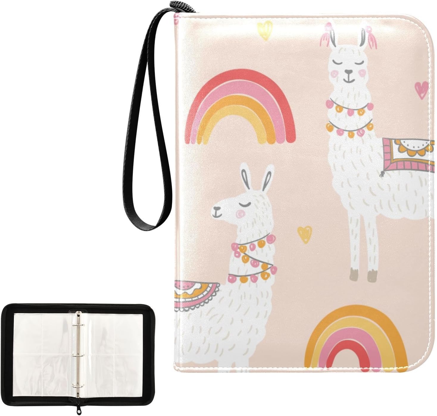 4 Pockets Trading Card Album Holder Book Folder Sports Card Binder Lamas Rainbows 400 Double Side Pockets for 3 Ring Binder Zipper