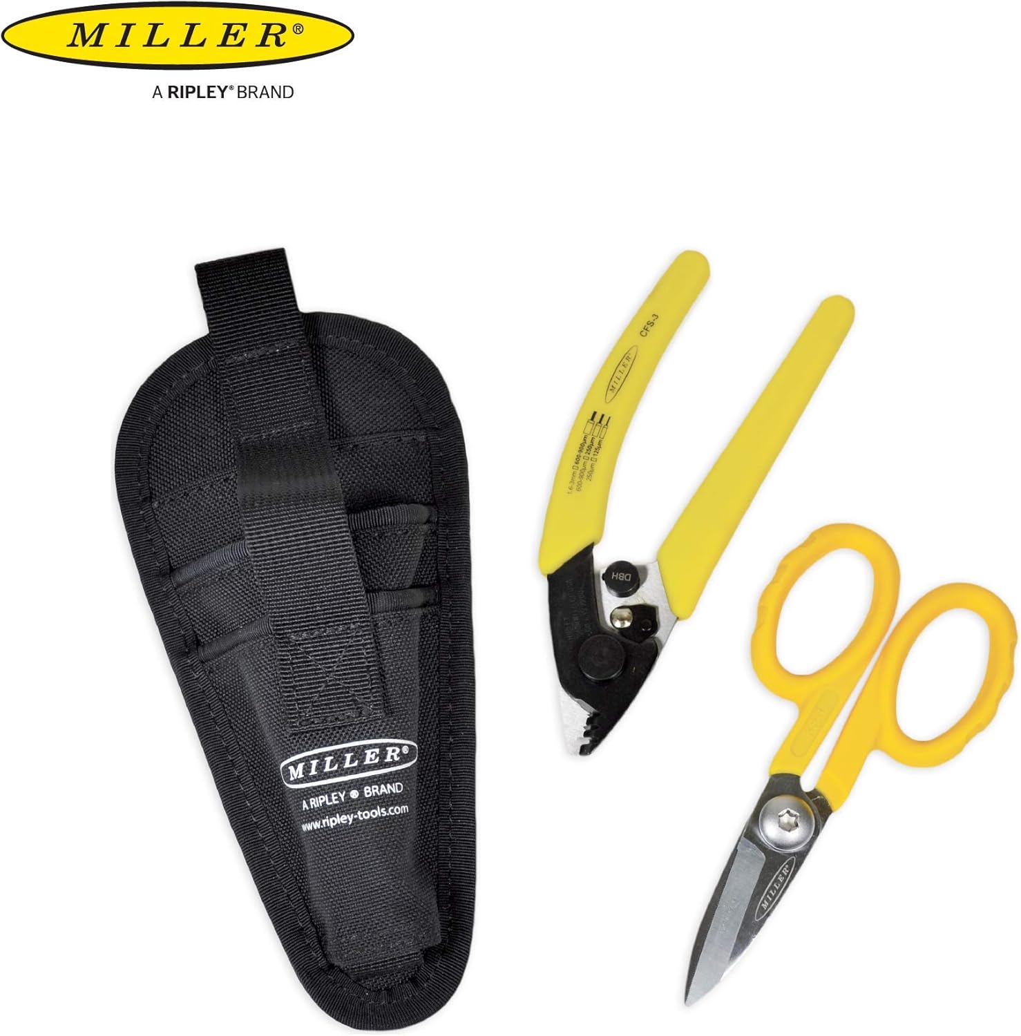 Miller MA01-7001 Kit CFS-3 de 3 agujeros de fibra óptica para pelar cables y tijeras KS-1 Kevlar, juego de herramientas fácilmente portátil con
