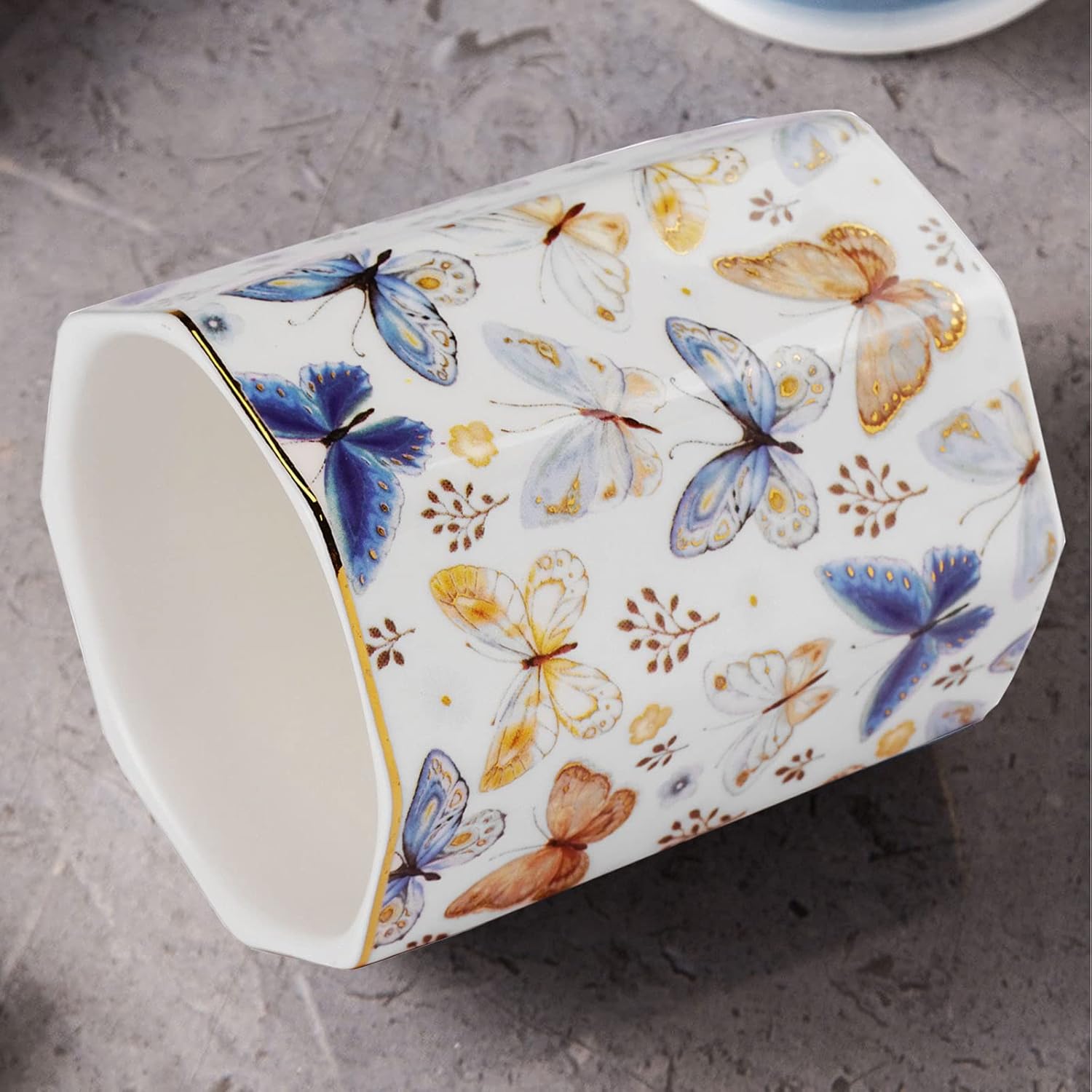 Jwest – Soporte para bolígrafo, de cerámica, dorado brillante, con diseño de mariposa, para niñas, niños y mujeres, duradero, organizador de