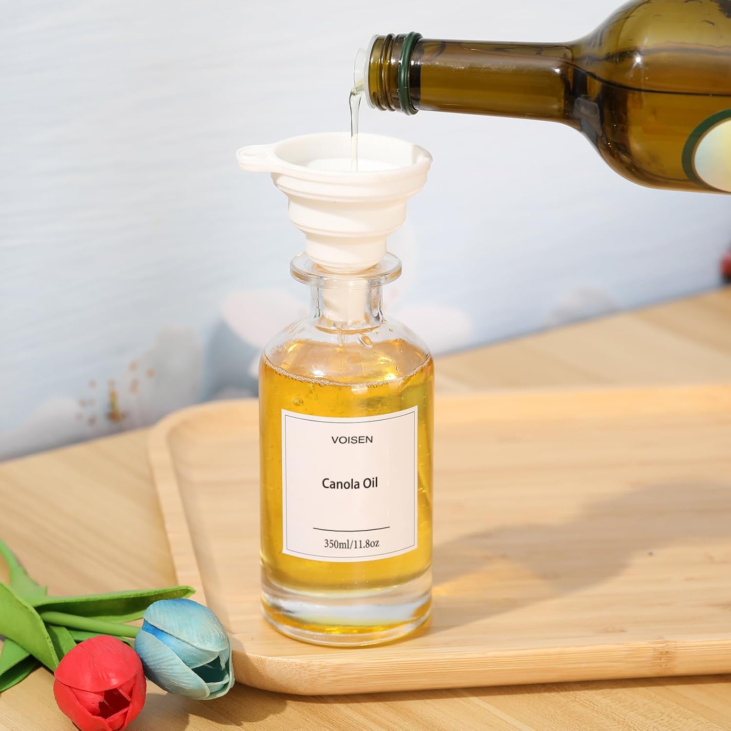 VOISEN Botella dispensadora de aceite de oliva para cocina, juego de 3 botellas de aceite de vidrio, dispensador de jarabe de café, recipiente de