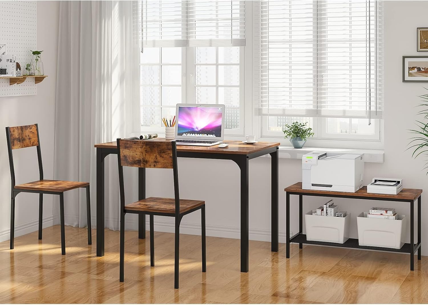 SogesPower Juego de mesa de comedor de 43 pulgadas con 2 sillas y banco, juego de mesa de comedor para 4 hogares, cocina, comedor, restaurante,