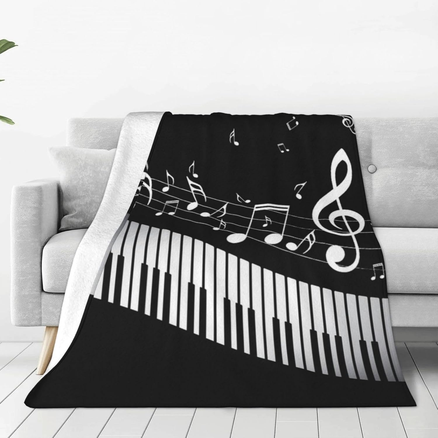 RIMENCH Elegante manta de viaje para todas las estaciones, para oficina, campamento, silla, escuela, viajes, teclas de piano blancas con notas