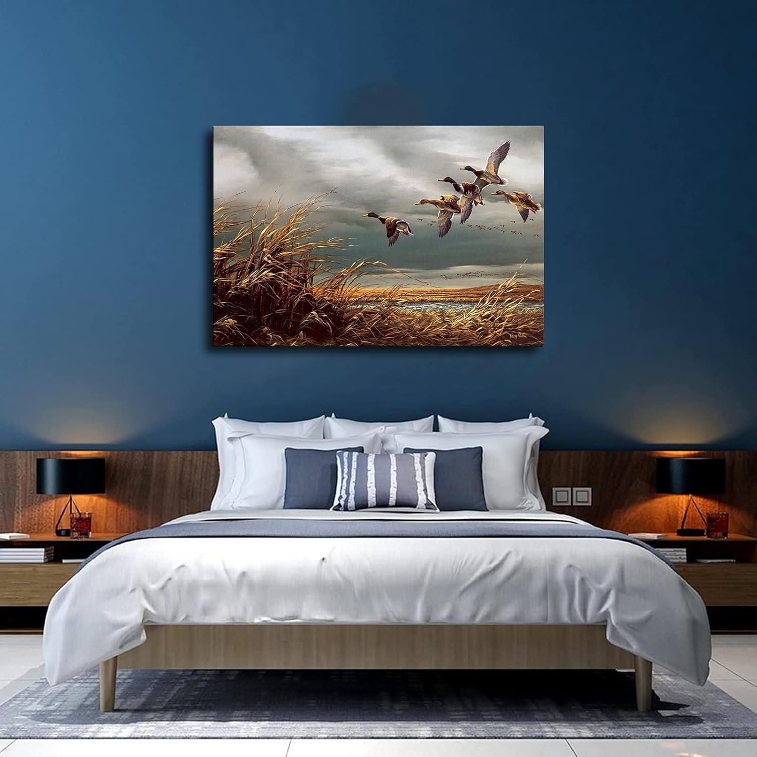 AdaNti Póster de caza de patos salvajes voladores modernos para oficina, sala de estar, cocina, baño, decoración de pared (enmarcado, 12 x 18