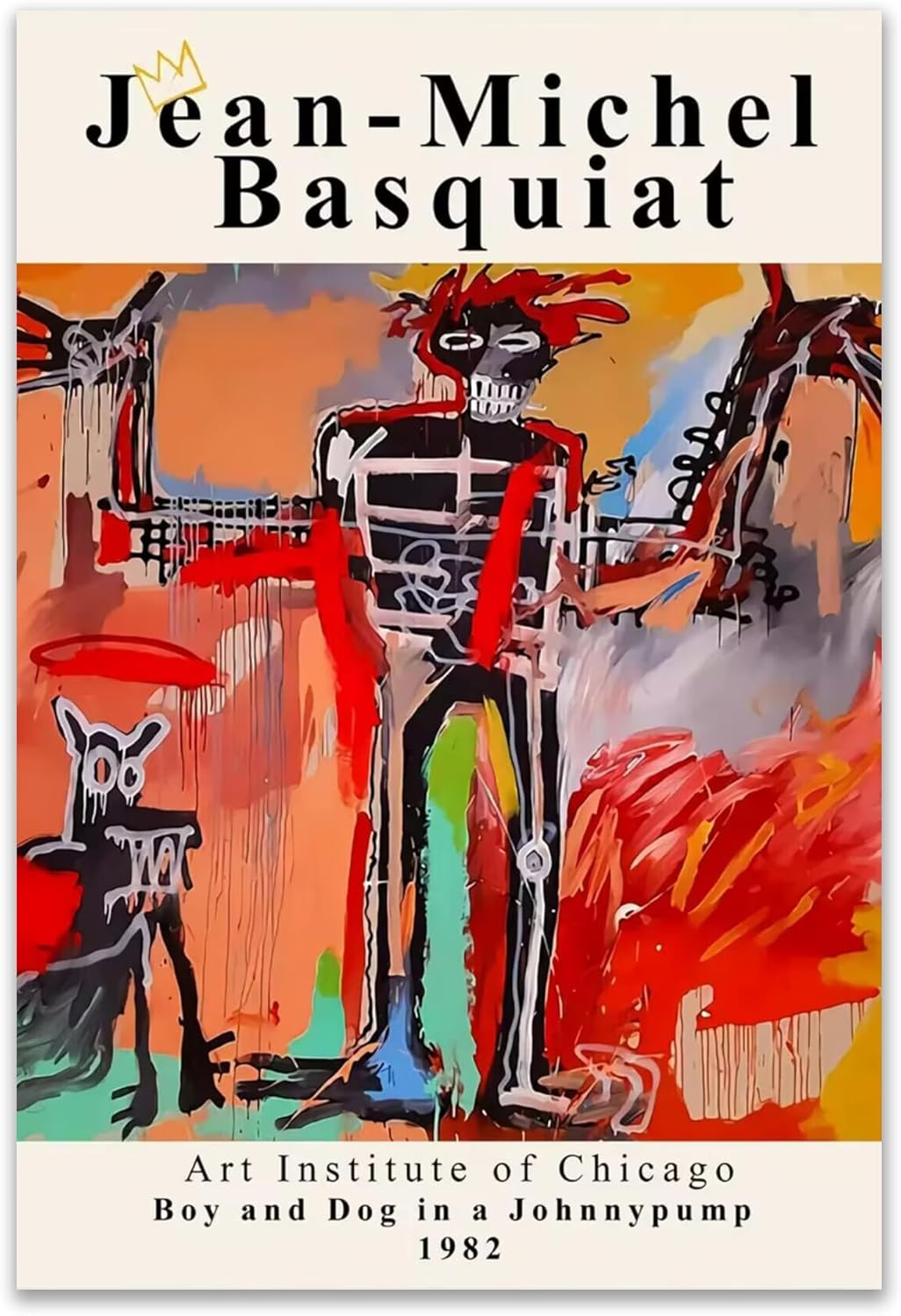 FULL HOUSE Basquiat – Arte de pared, póster de Basquiat de Jean Michel Basquiat, dinosaurio, animales, colorido, graffiti, lienzo para dormitorio,
