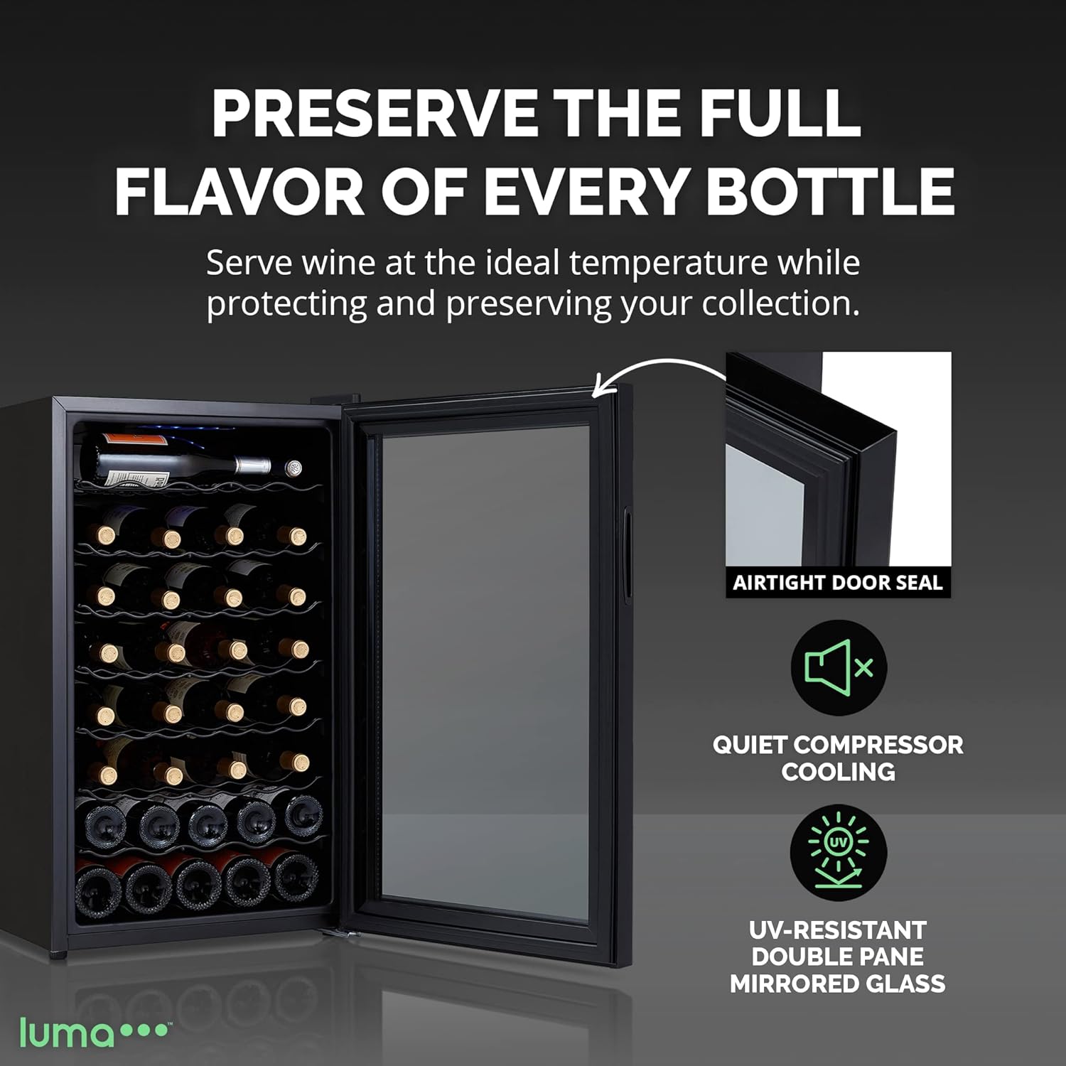 Shadow Series – Refrigerador de vino de 51 botellas, refrigerador de vino con espejo independiente con puerta de vidrio templado de doble capa y