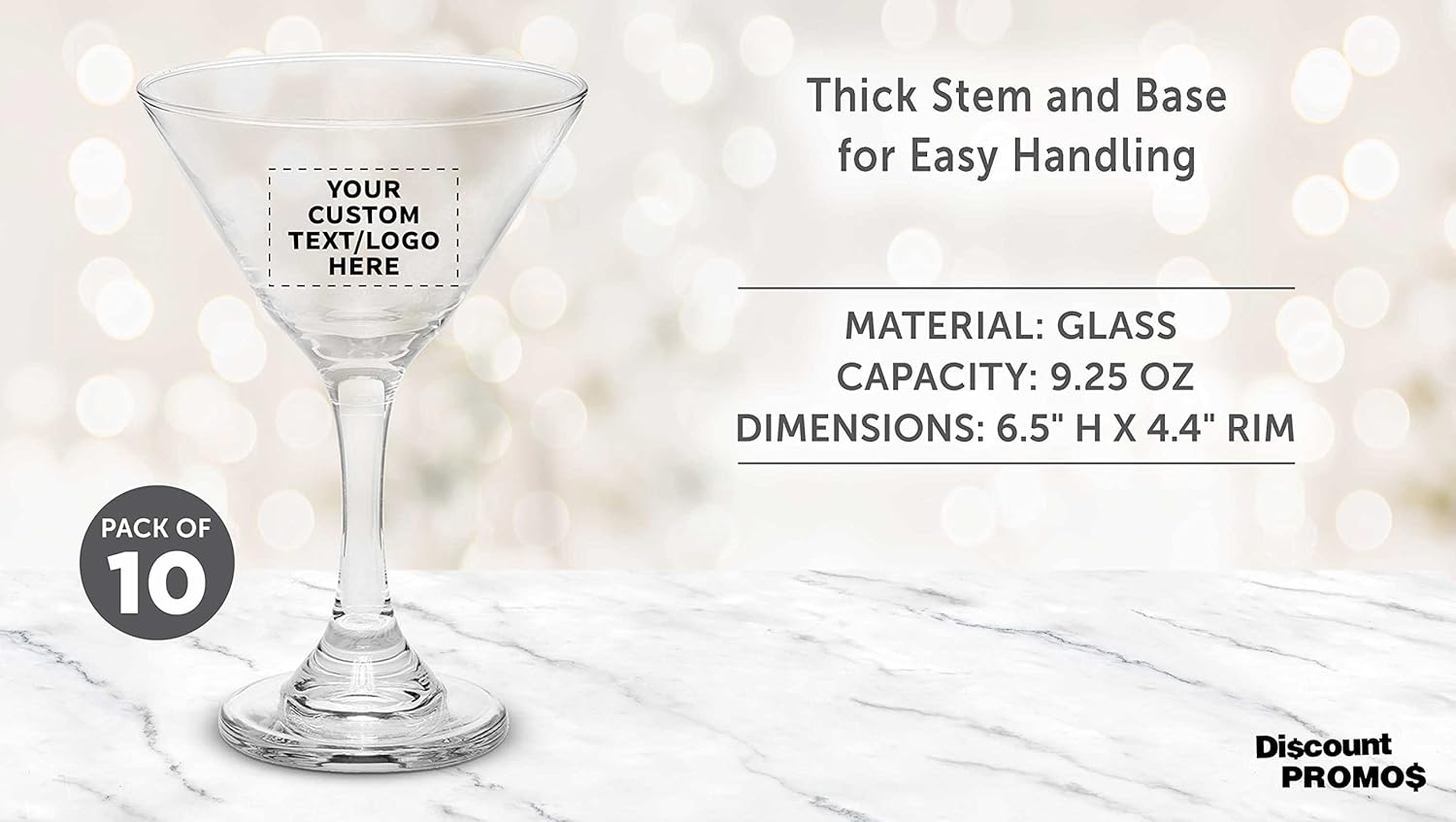 Vasos de Martini clásicos personalizados de 9.25 onzas, juego de 10, paquete personalizado a granel, ideal para cócteles, recuerdos de boda,