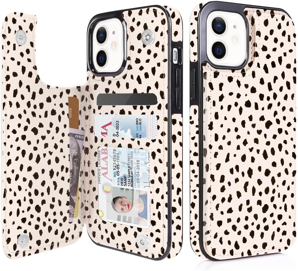 uCOLOR Funda tipo cartera para iPhone 11 con tarjetero, piel sintética, con función atril, ranuras para tarjetas, doble cierre magnético, bloqueo
