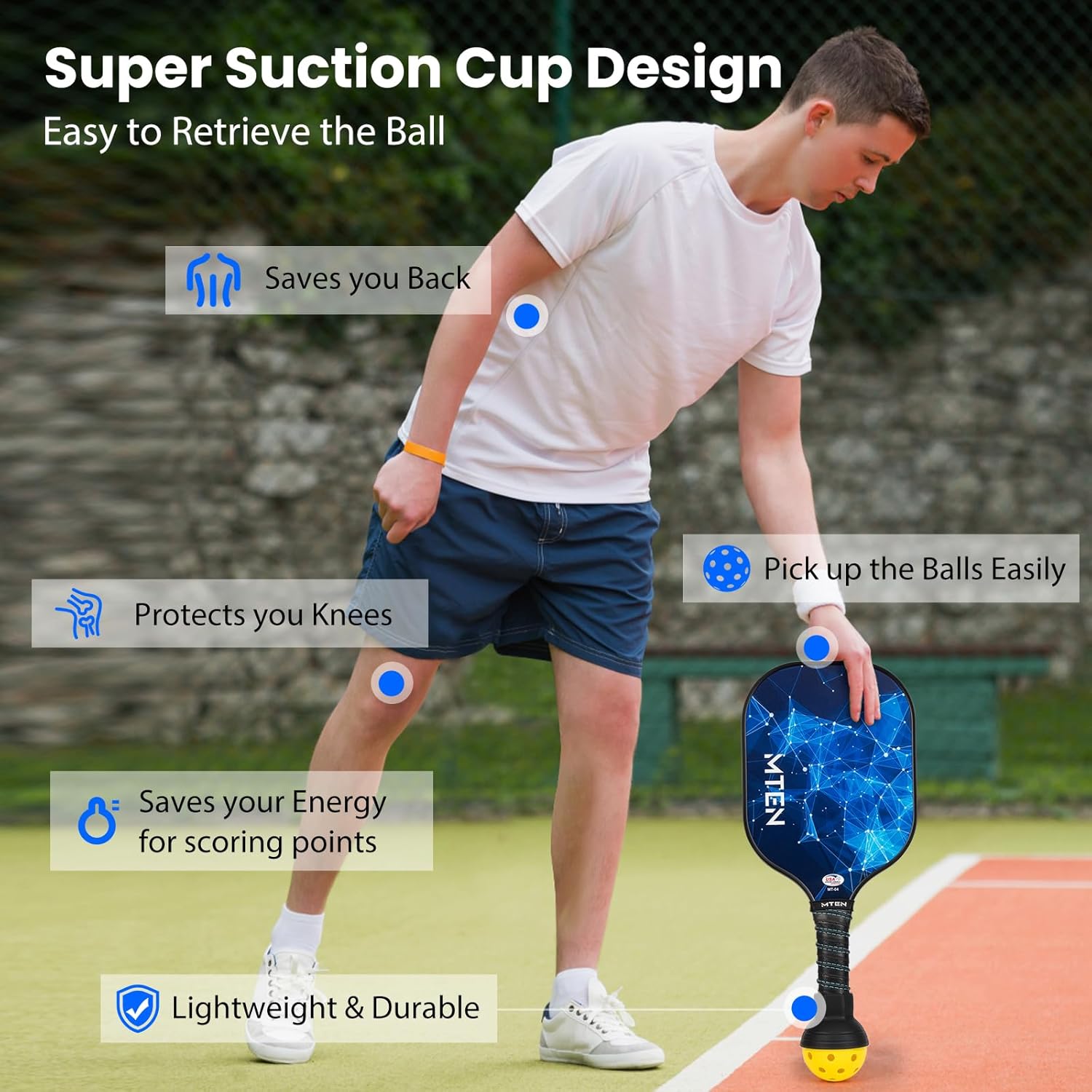Pickleball Ball Retriever – Recogedor superior de pickleball de silicona, fácil de fijar a las palas de pickleball, el mejor accesorio y regalo,