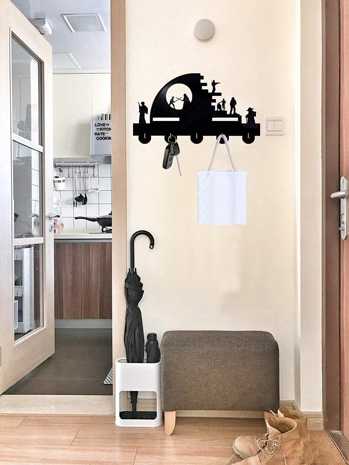 SWars – Llavero para pared, ganchos para llaves con temática de película de ciencia ficción para decoración de pared con 5 ganchos, organizador de
