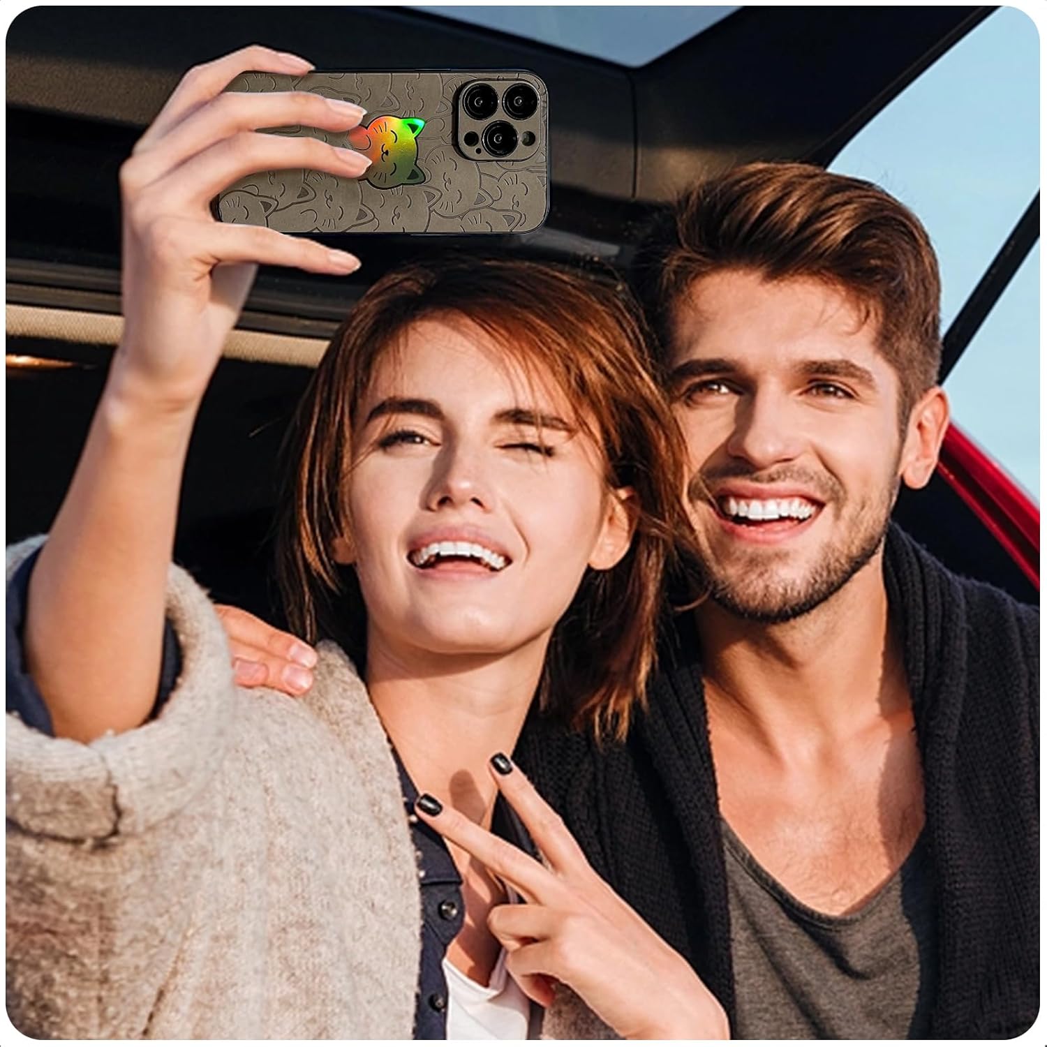 SPOBIT Compatible con iPhone 13 Pro Max, funda láser con bonito patrón de gato para mujeres y hombres, protección completa de la lente de la cámara,