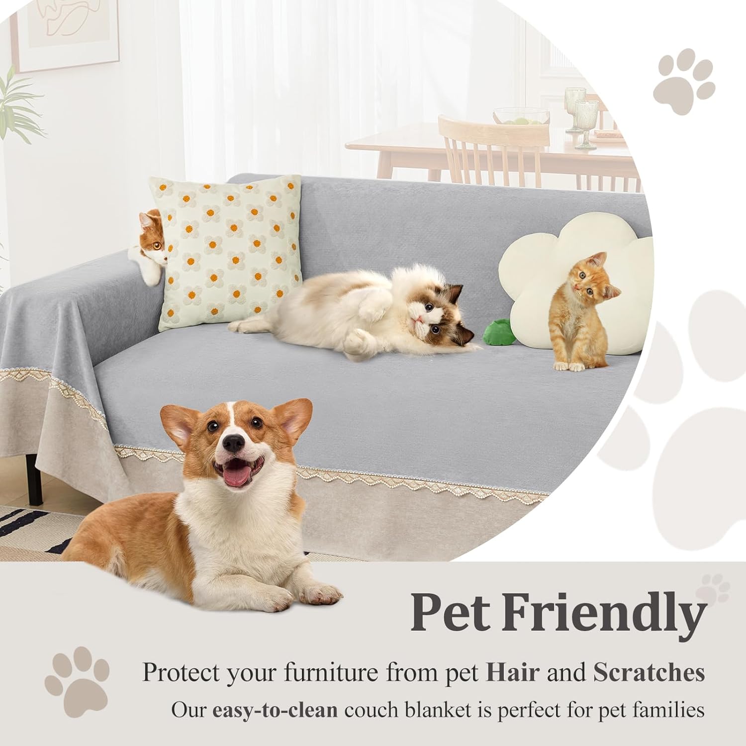 Funda de sofá impermeable para sofá seccional, manta extra ancha, protector de muebles contra arañazos de gatos, protector de sofá para perro,