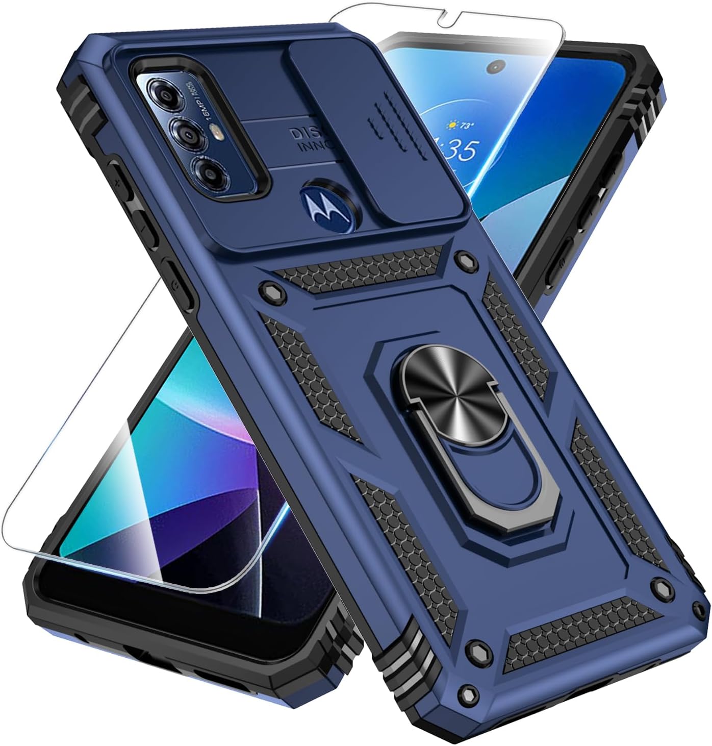 SunStory Funda para Motorola Moto G Play 2023, funda Moto G Pure, Moto G Power 2022 con protector de pantalla HD, cubierta de cámara deslizante y
