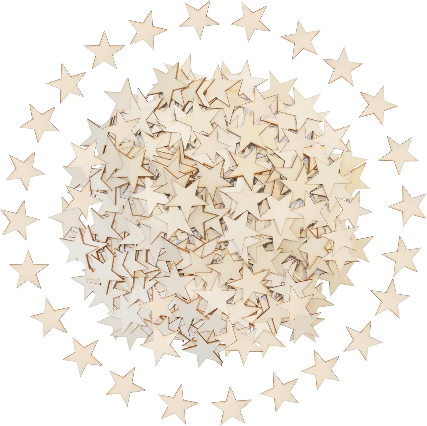 Estrellas pequeñas de madera de 1 pulgada para manualidades, 200 piezas de adornos de madera sin terminar para hacer banderas de madera y