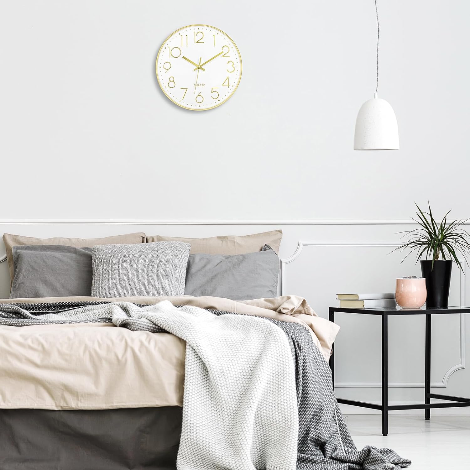 Lumuasky Reloj de pared dorado de 12 pulgadas, silencioso, sin tictac, funciona con pilas, reloj redondo moderno para sala de estar, dormitorio,