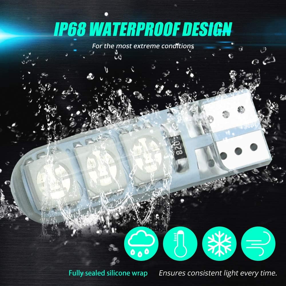 YEERON 20 bombillas LED 168 194 T10 súper brillantes 6 x 5050SMD chips COB LED lámpara para luces de cuña de puerta de marcador lateral, blanco,