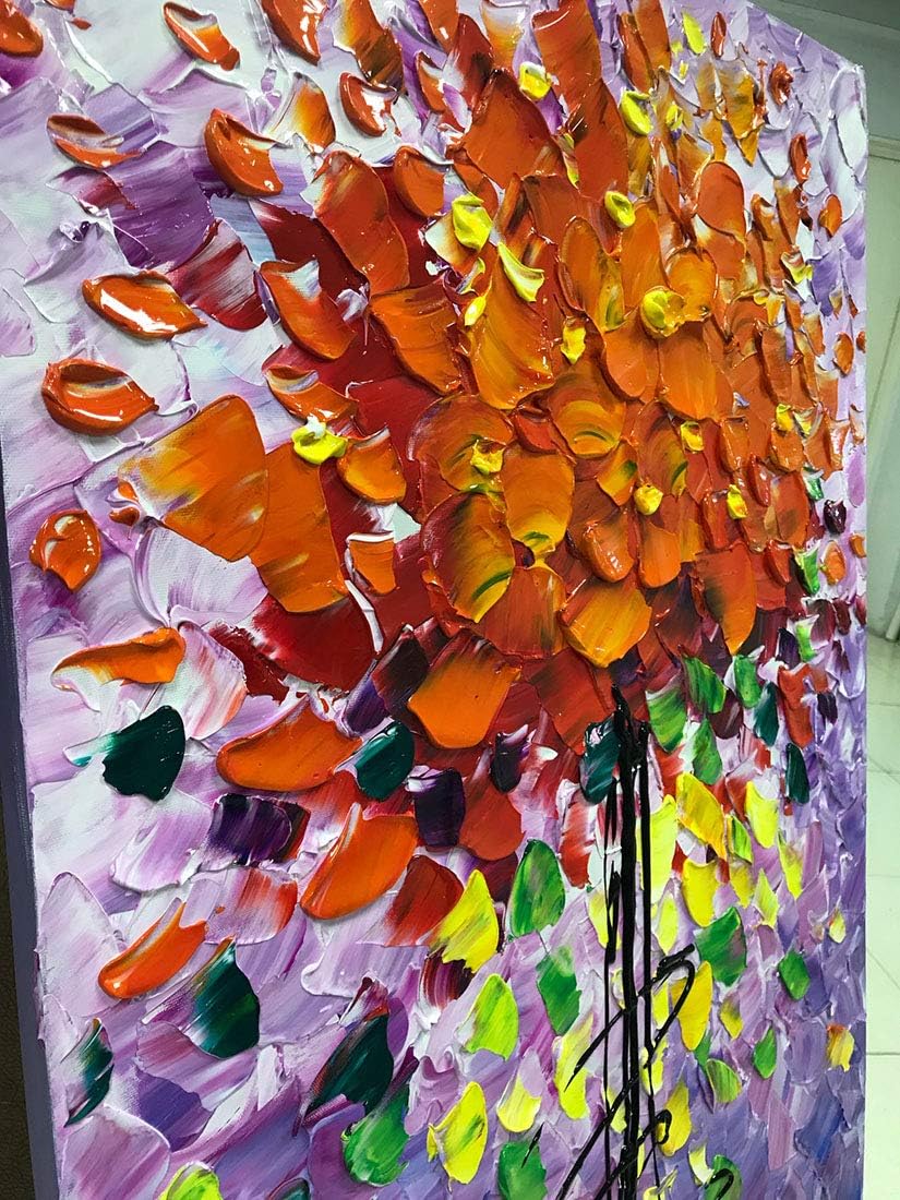 Yotree Pinturas, 24×48 Pulgadas De Pinturas Brillantes Flores Al Óleo De La Mano De Pintura 3D Pintado A Mano Sobre Lienzo Abstracto Arte De Arte De