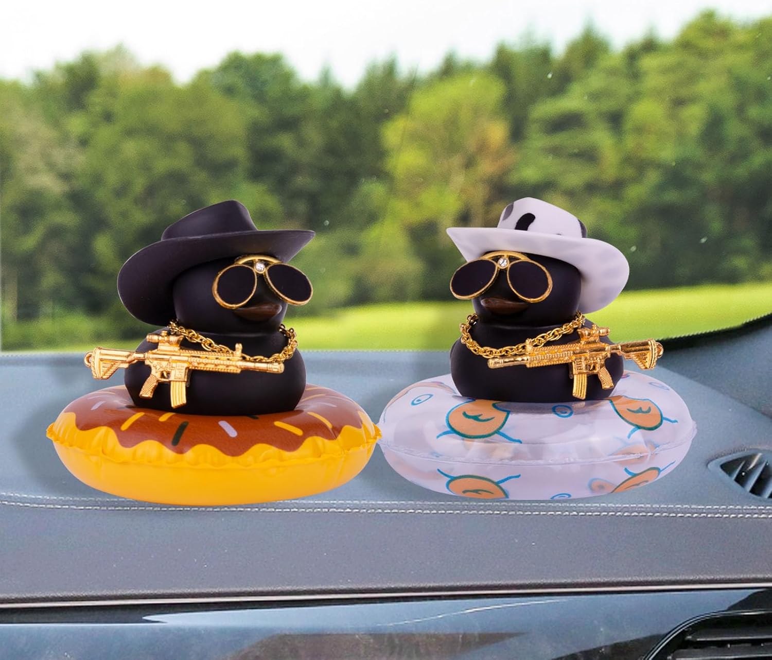 Decoración de tablero de pato de goma para automóvil, adornos coloridos para automóvil con accesorios especiales, mini anillo de natación, gafas de