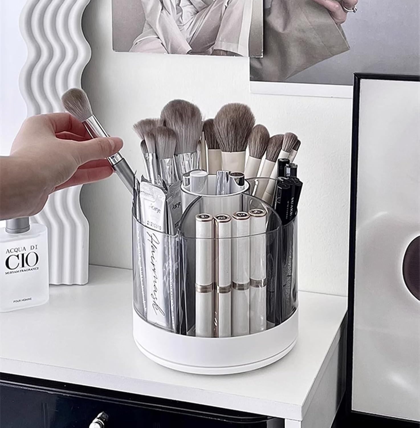 Organizador de brochas de maquillaje de 360 grados, diseño desmontable para suministros de tocador, 6 ranuras para bolígrafos, organizador de
