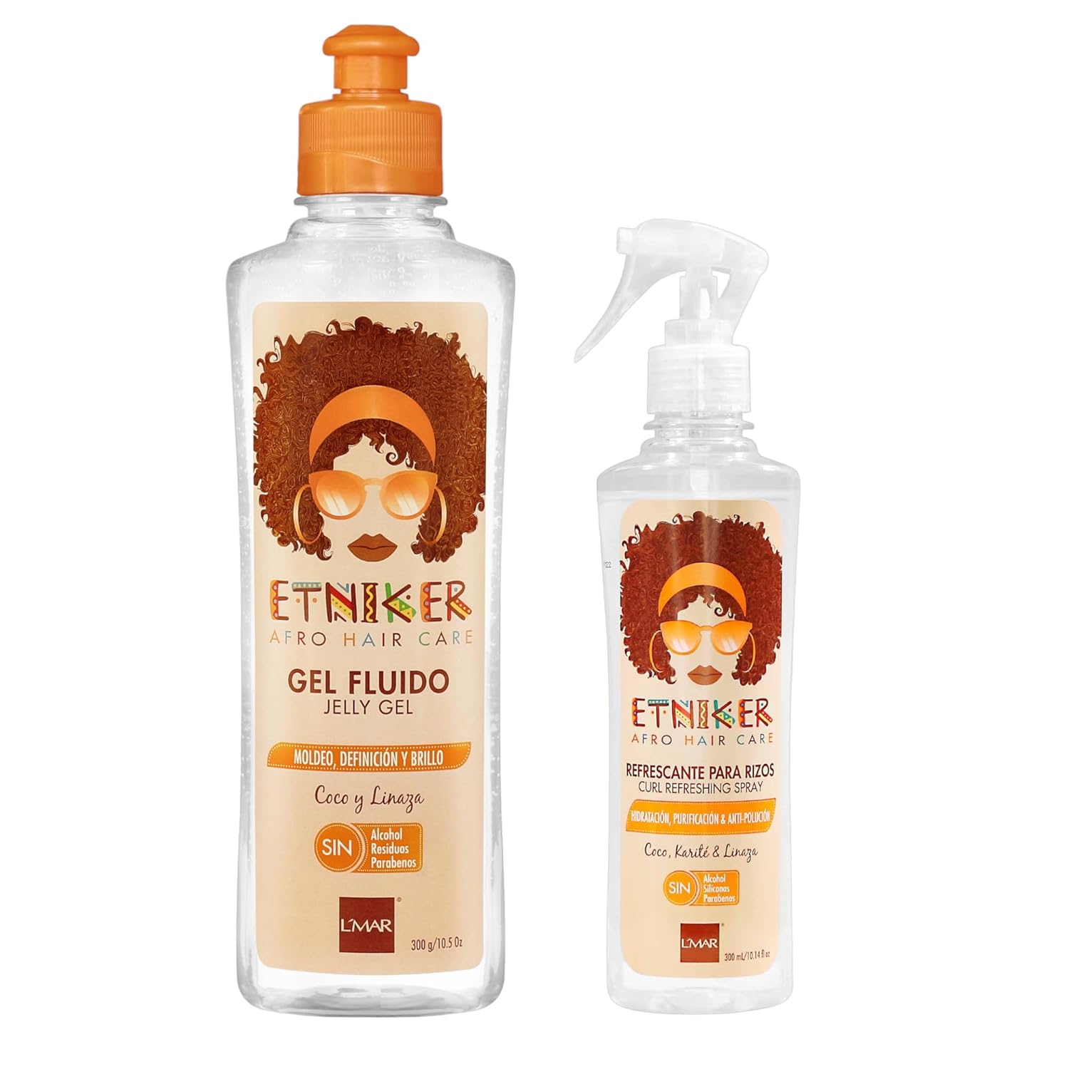 Etniker Kit para rizos gel de gelatina ETNIKER y spray refrescante de rizos  Nutrie, define y revive con coco, linaza y manteca de karité  Sin