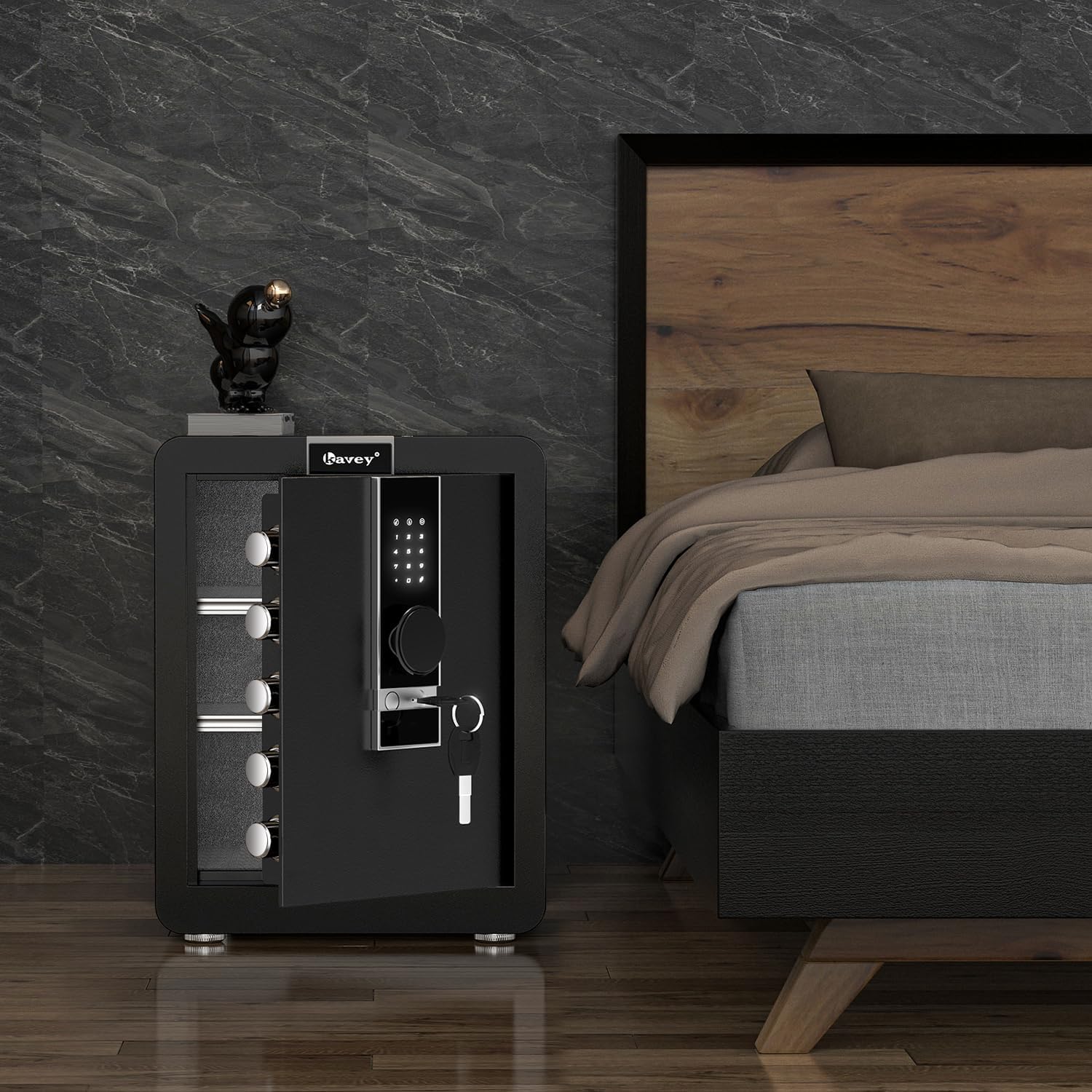 Kavey Caja fuerte ignífuga de 2.6 Cub, caja fuerte para dinero con compartimento oculto y pantalla táctil LCD, caja fuerte grande con sistema de