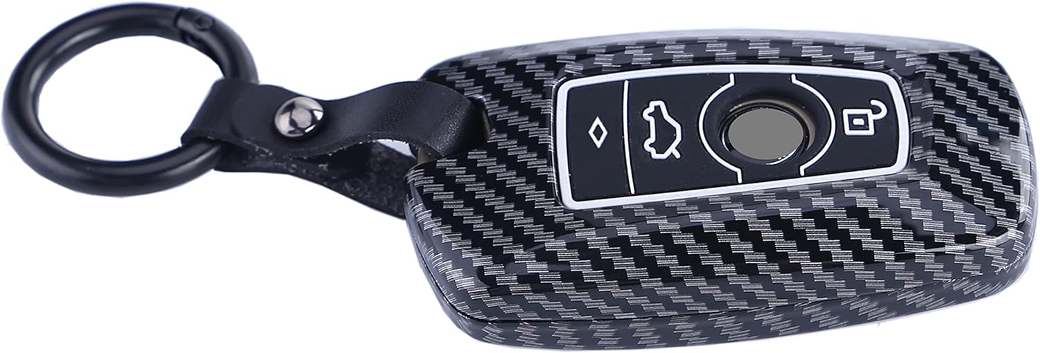 Funda para llavero compatible con BMW 1 3 4 5 6 7 Series X3 X4 M5 M6 GT3 GT5 entrada sin llave con diseño de fibra de carbono ABS (negro)