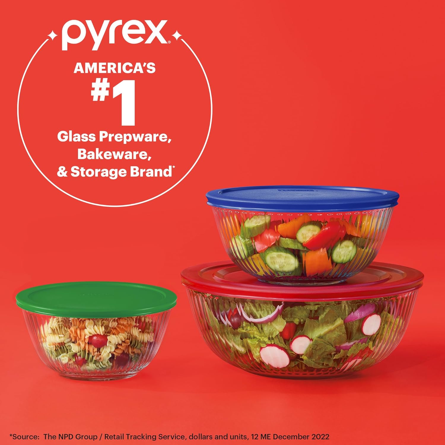 Pyrex Sculpted – Juego de 6 cuencos de vidrio grandes para mezclar, 1.3 cuartos de galón, 2.3 cuartos de galón y 4.5 cuartos de galón, para preparar