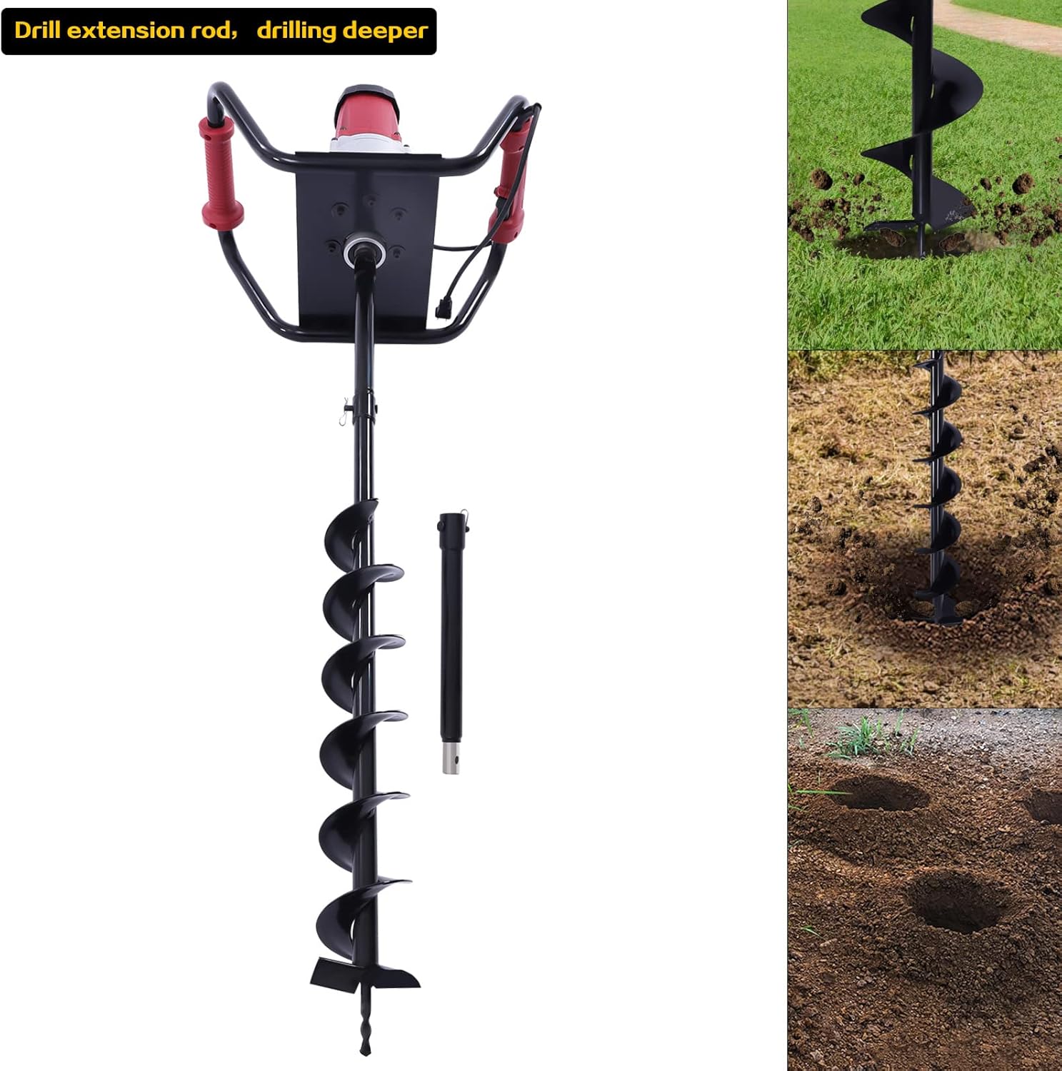 ZERNEIL Máquina eléctrica de 1500 W, perforadora de taladro ajustable de tierra de jardín de 1.6 HP con broca de 4 pulgadas, herramienta de jardín