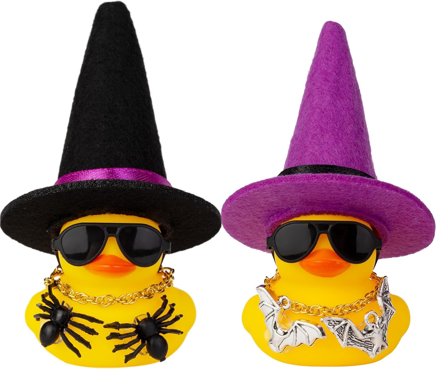 MuMyer Patos de Halloween para automóvil, paquete de 2 adornos de goma para automóvil, pato amarillo, decoración de tablero de automóvil con